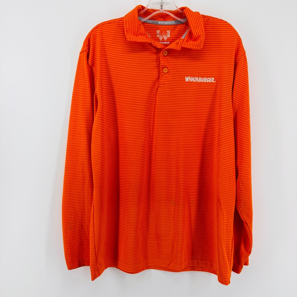 Whataburger Shirt Mens M Orange Unisex Long Sleeve Polo Performance Employee